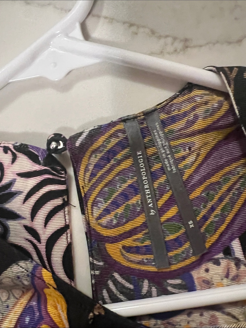 Anthropologie Purple, Yellow & Black Multicolor Printed Dress